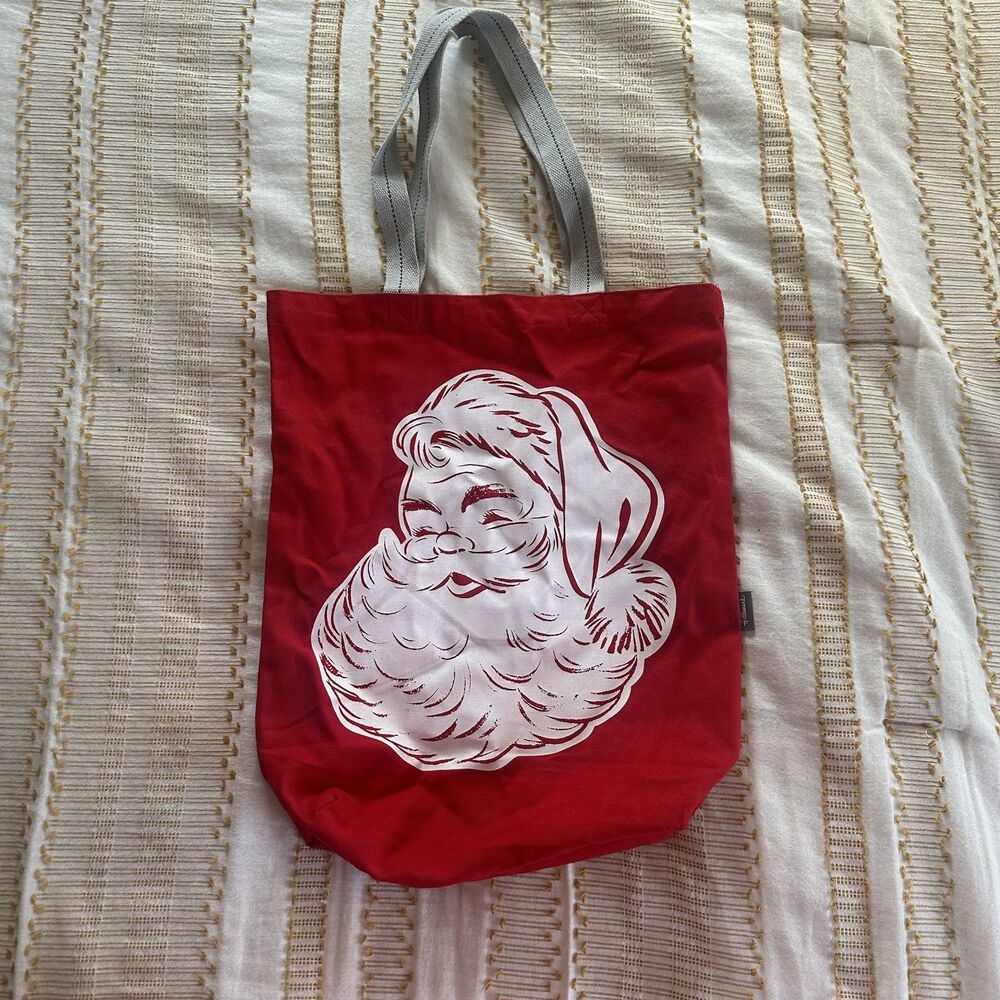 Hallmark VIP Holiday Santa Claus Red Canvas Tote Bag Old Fashion Retro Reusable